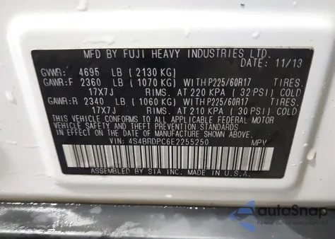 2014 Subaru Outback 3.6R Limited z USA, uszkodzony, nr VIN 4S4BRDPC6E2255250